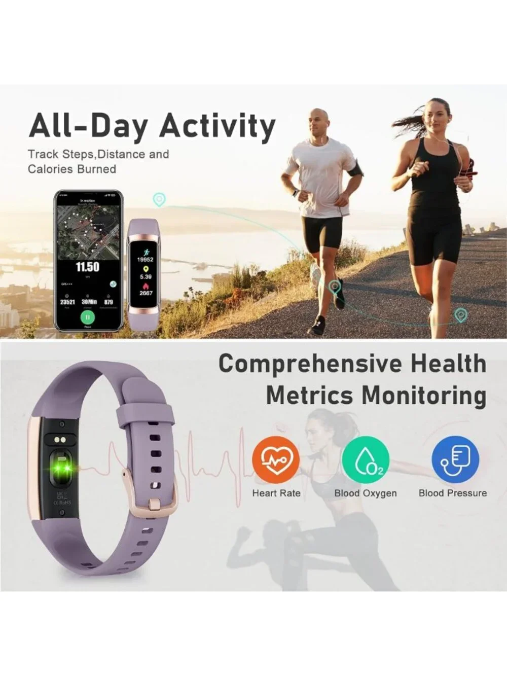 Activity Tracker with Heart Rate Monitor, Step Counter, Sleep Monitor & AMOLED